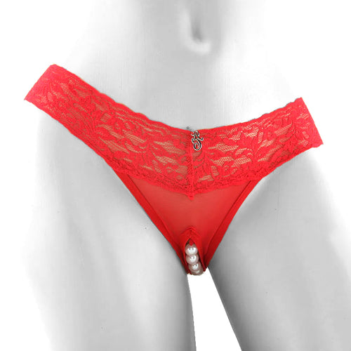 Stimulating Panties with Pearl Pleasure Beads Red in S/M