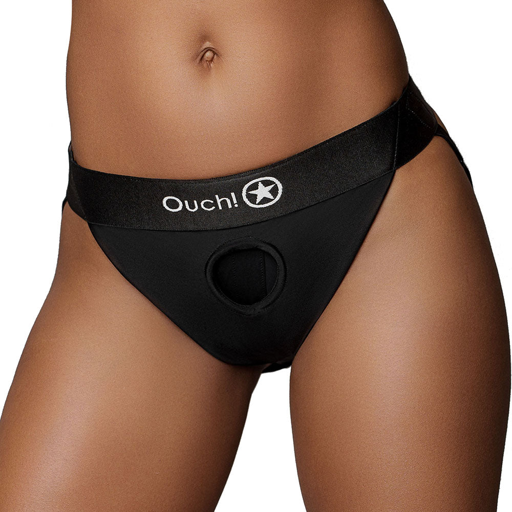 Ouch! Vibrating Strap-on Open Back Panty Harness in M/L