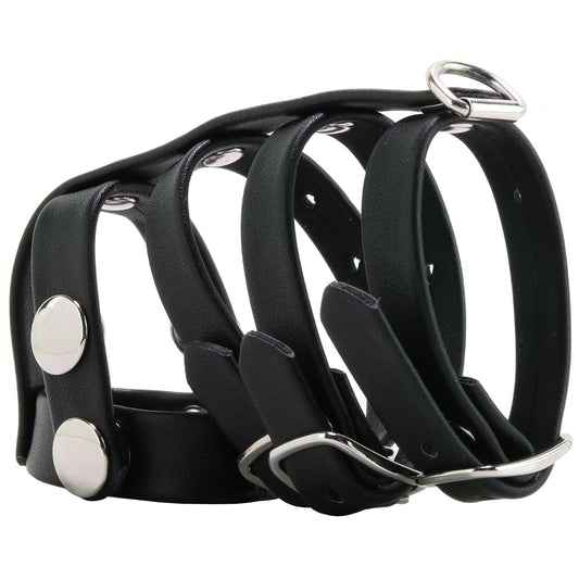 Blue Line Triple Cock and Ball Strap with Leash Lead