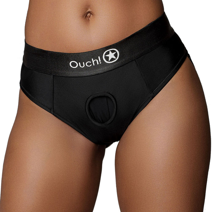 Ouch! Black Vibrating Strap-On Strappy Thong