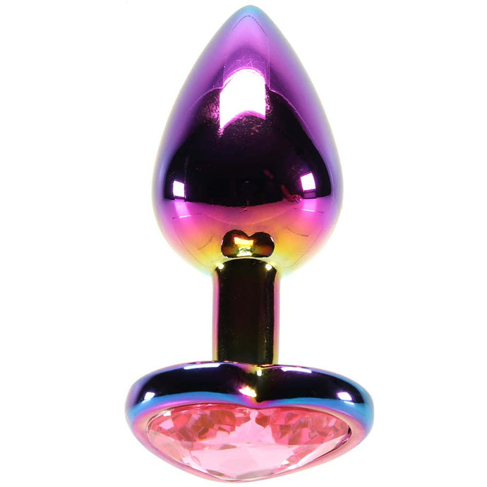 Small Aluminum Plug with Pink Heart Gem in Multicolor