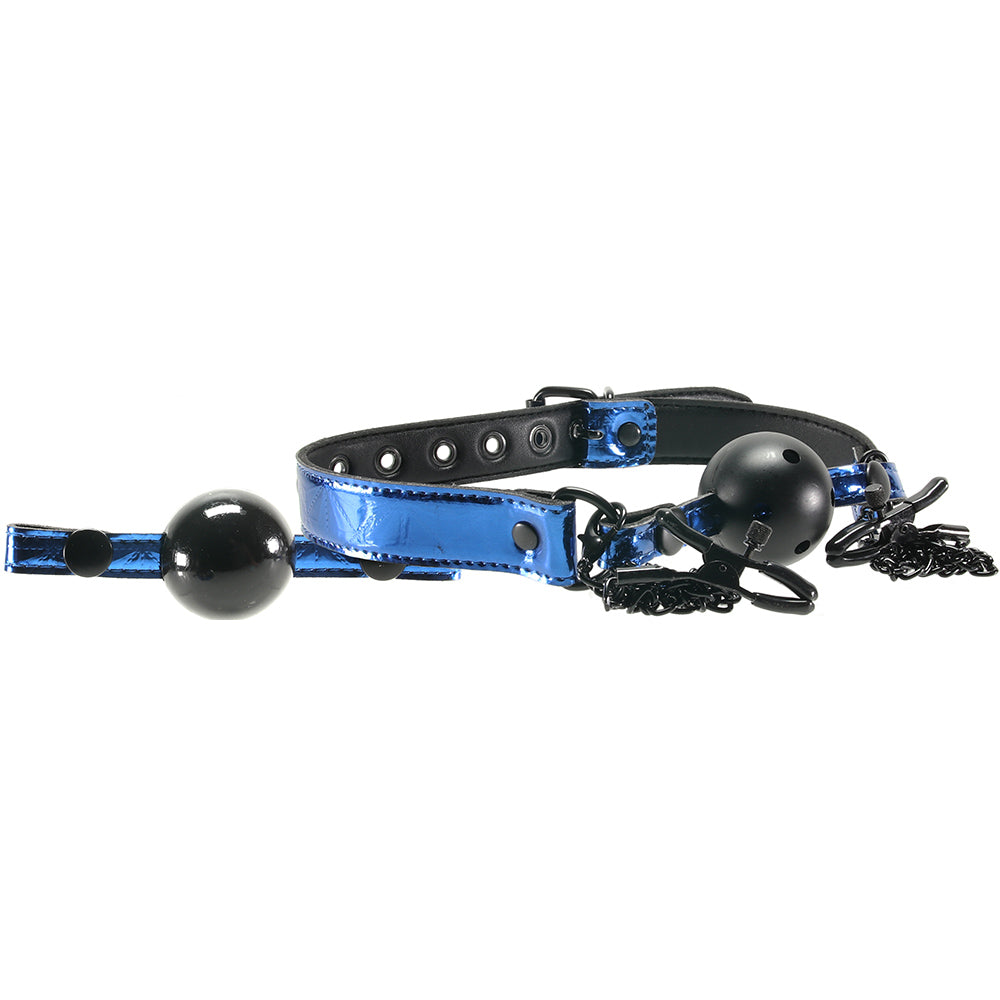 WhipSmart Ball Gag & Nipple Clamps in Blue