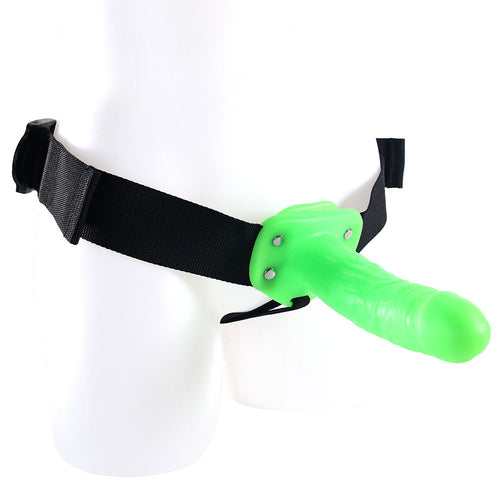 Ouch! Realistic 7 Inch Hollow Strap-On in Glowing Green