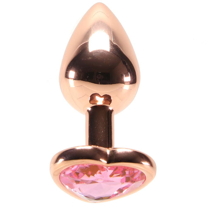 Small Aluminum Plug with Pink Heart Gem in Rose Gold