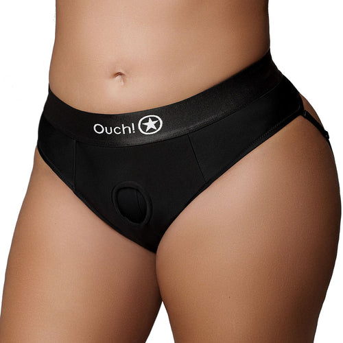 Ouch! Black Vibrating Strap-On Strappy Thong